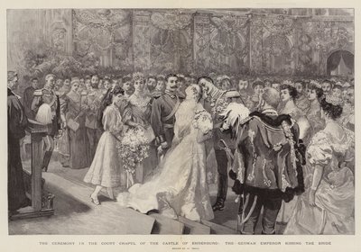The Ceremony in the Court Chapel of the Castle of Ehrenburg, the German Emperor Kissing the Bride by William Small
